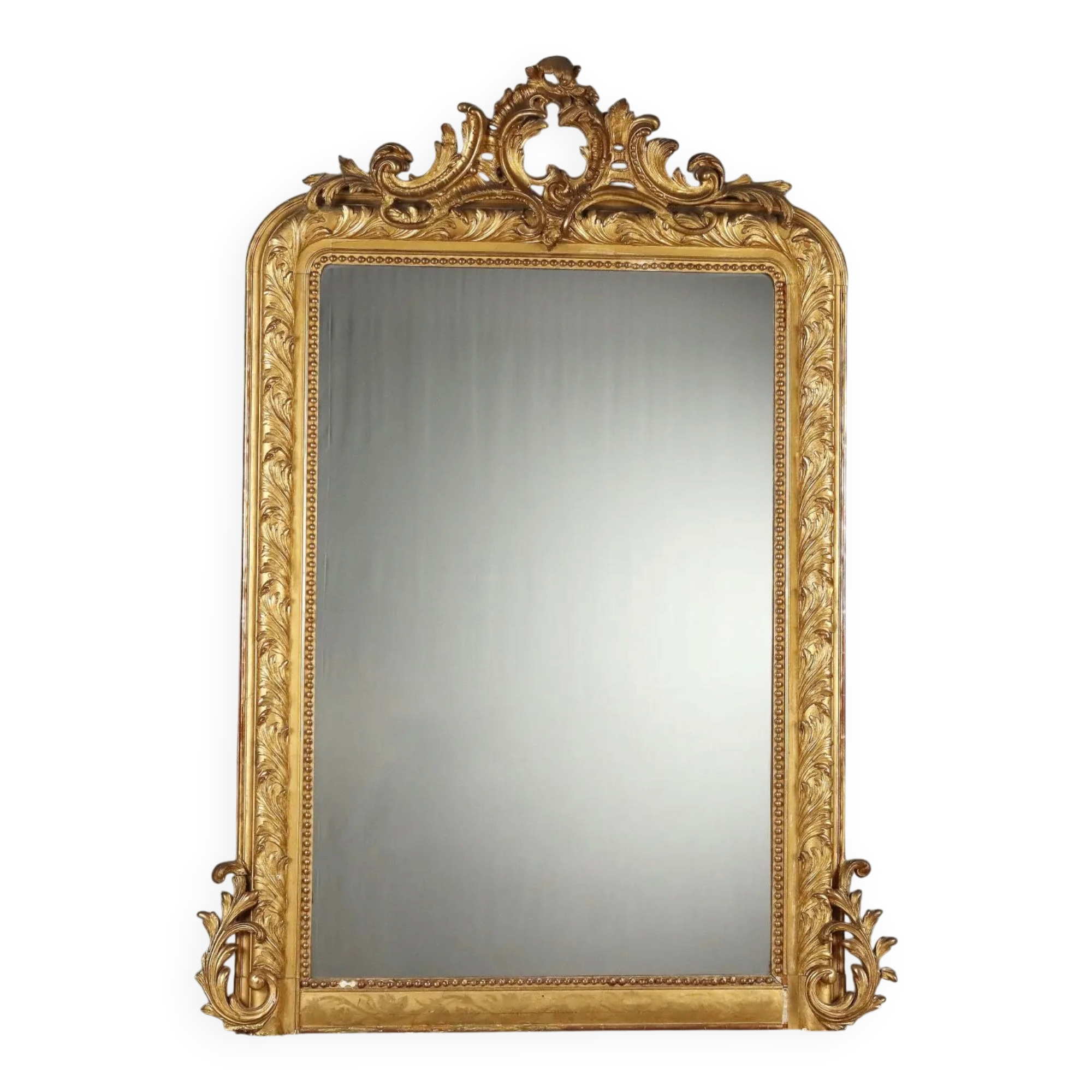 Antique eclectic style mirror in carved and gilded fir, Italy, 19th century.