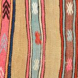 6x8 Khaki & Red Striped Pattern Vintage Kilim Rug, 183x239Cm
