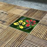 Table basse en rotin avec carreaux de céramique, années 60