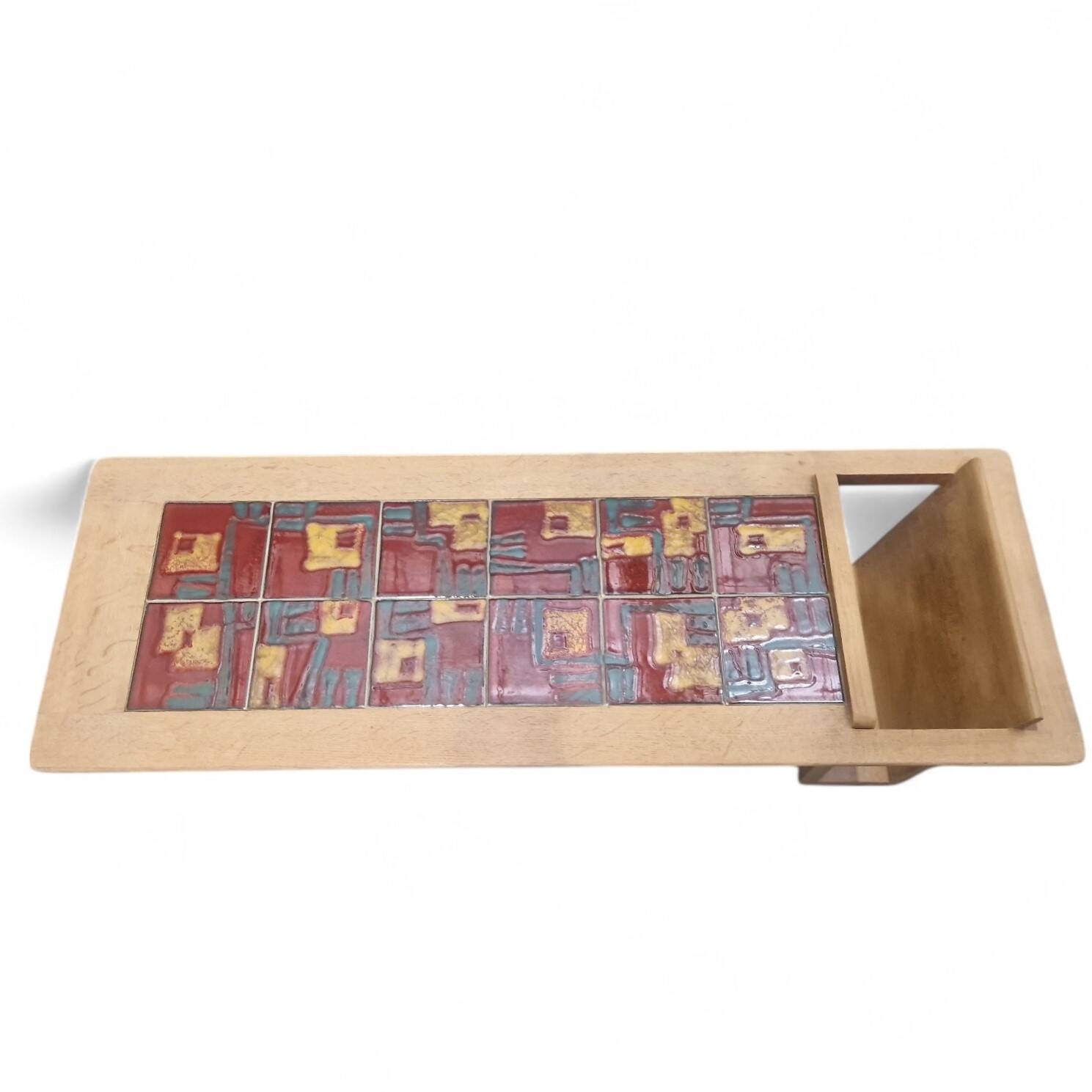 Thibault coffee table in light oak and ceramics, guillerme et chambron