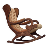 1960s, Scandinavian rocking chair, furniture velour, dark beech wood.