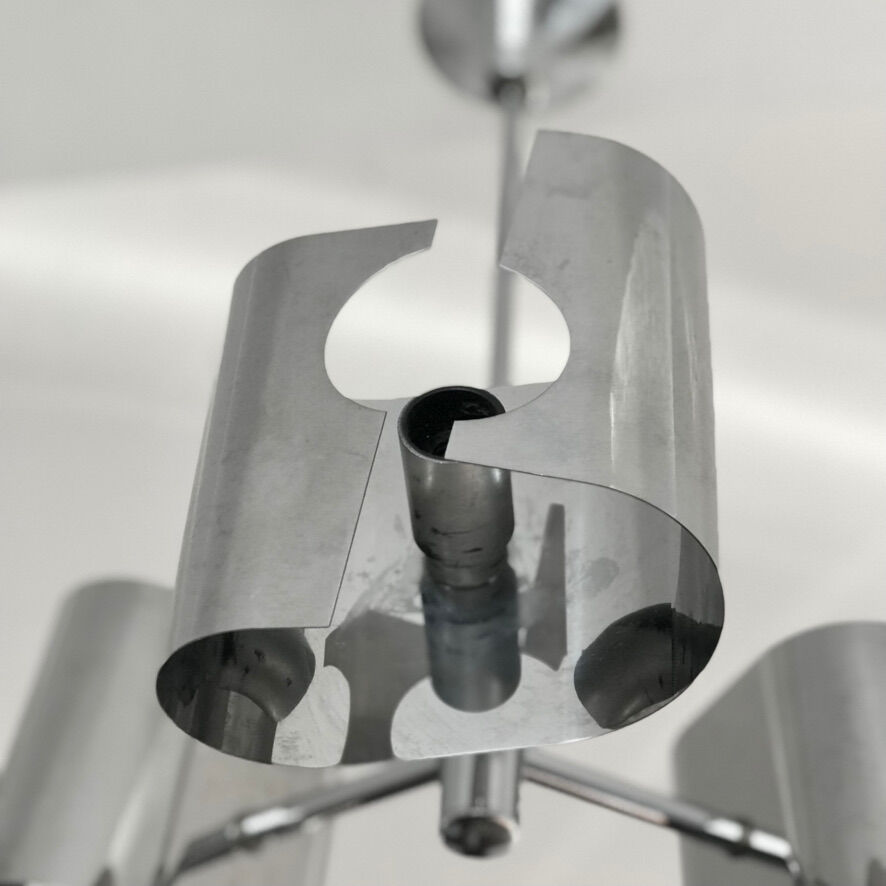 Chandelier in chromed metal and vintage stainless steel