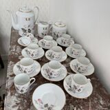 Vintage, coffee service, tea, Limoges, Flowers, cipher, 11 cups and under cups, teapot, 27 pieces