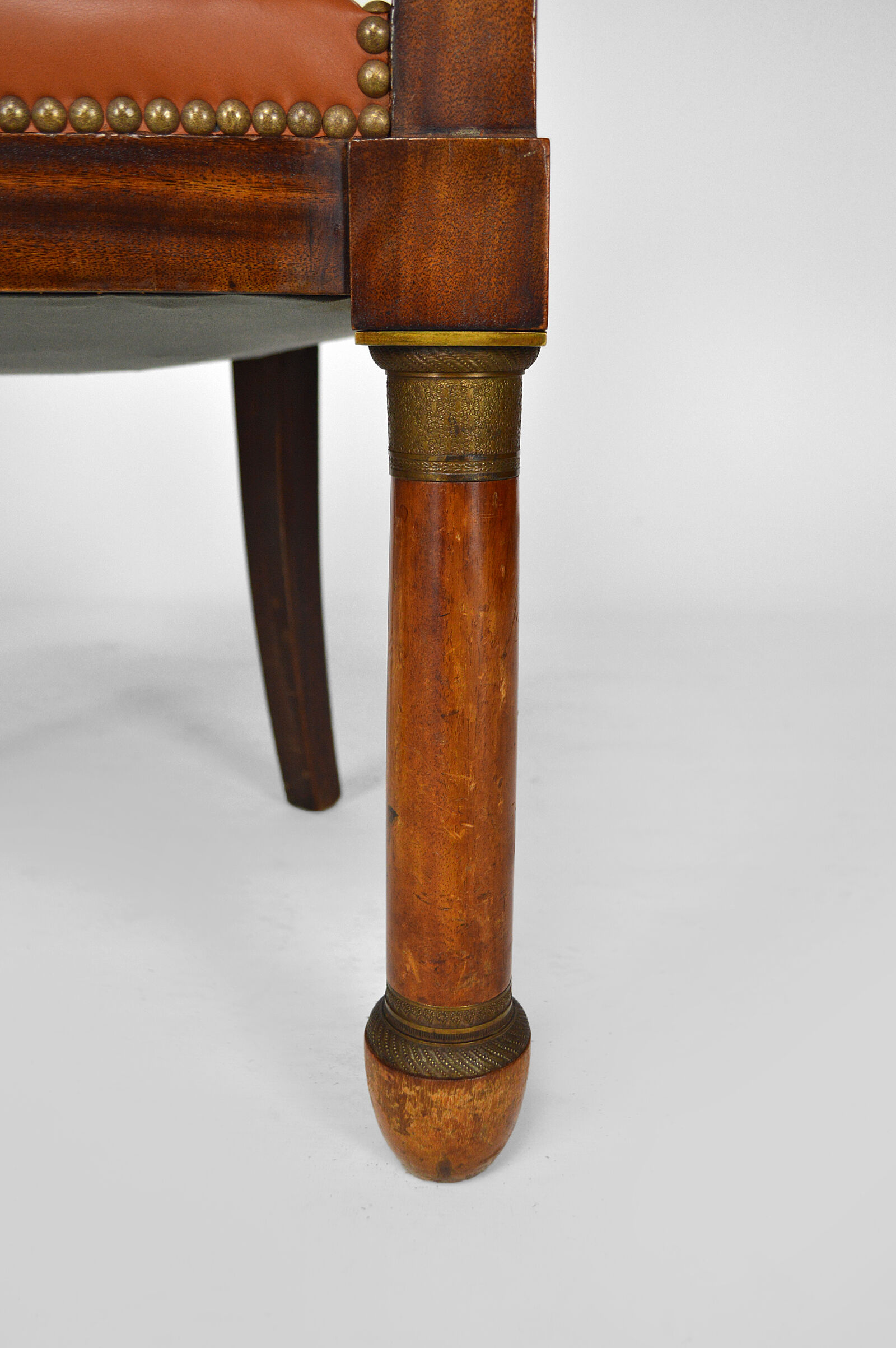 Empire, mahogany and leather office armchair, 19th century