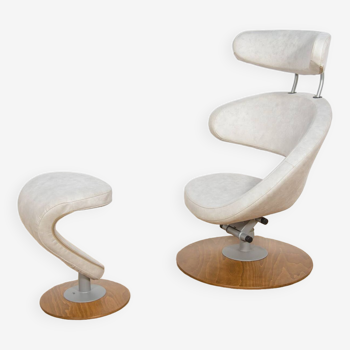 Ergonomic Lounge Chair Model Peel with Ottoman by Olav Eldoy for Stokke, 2000s, Norway, Set of 2