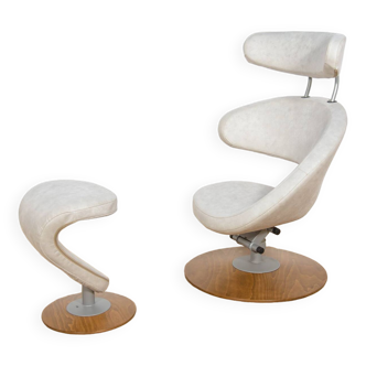 Ergonomic Lounge Chair Model Peel with Ottoman by Olav Eldoy for Stokke, 2000s, Norway, Set of 2