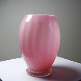 Small twisted pink opaline glass vase, Venetian Murano/Empoli vintage.
