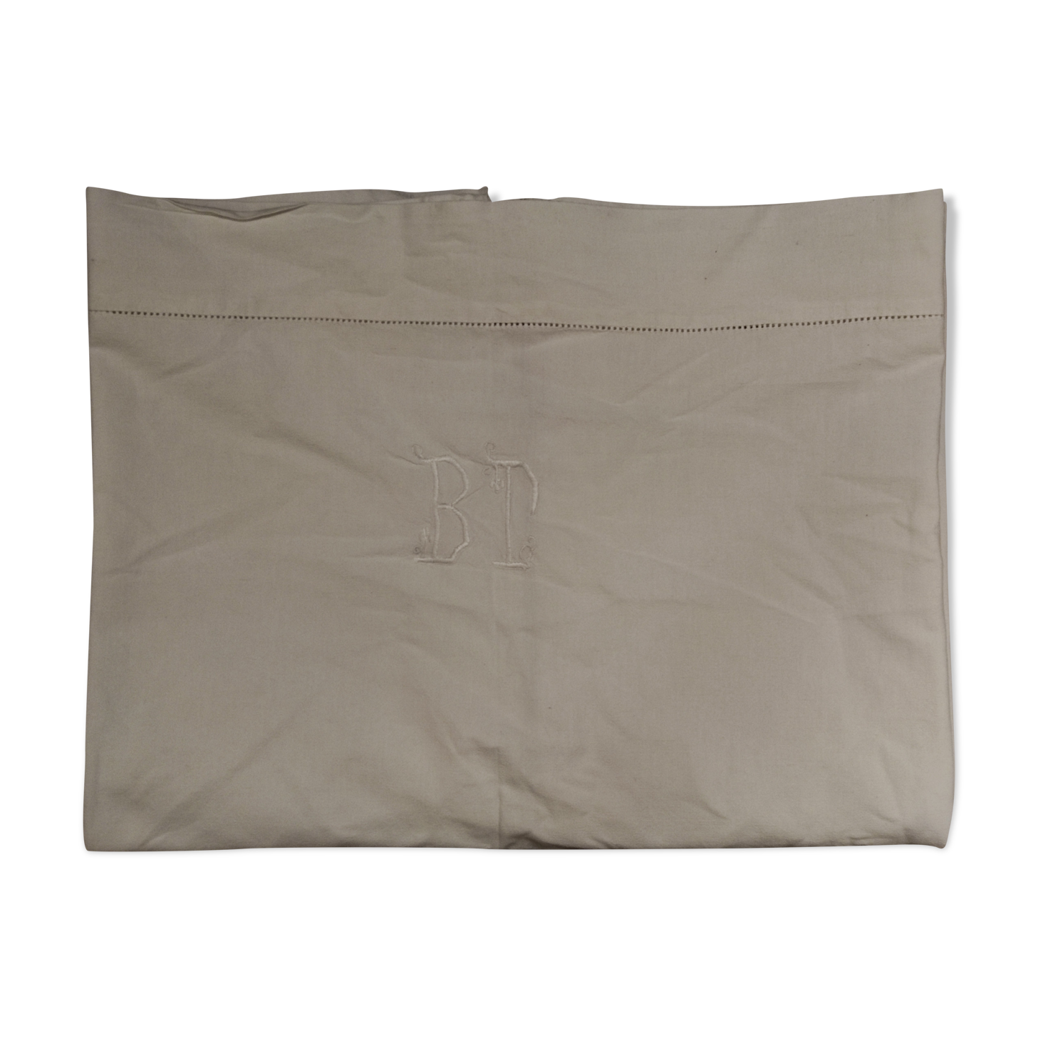 Old top sheet with embroidery of days and monogram bt 195x300 cm