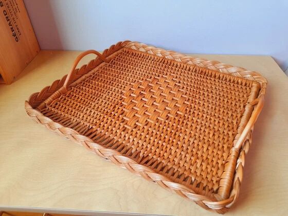 Woven rattan plateau 60s