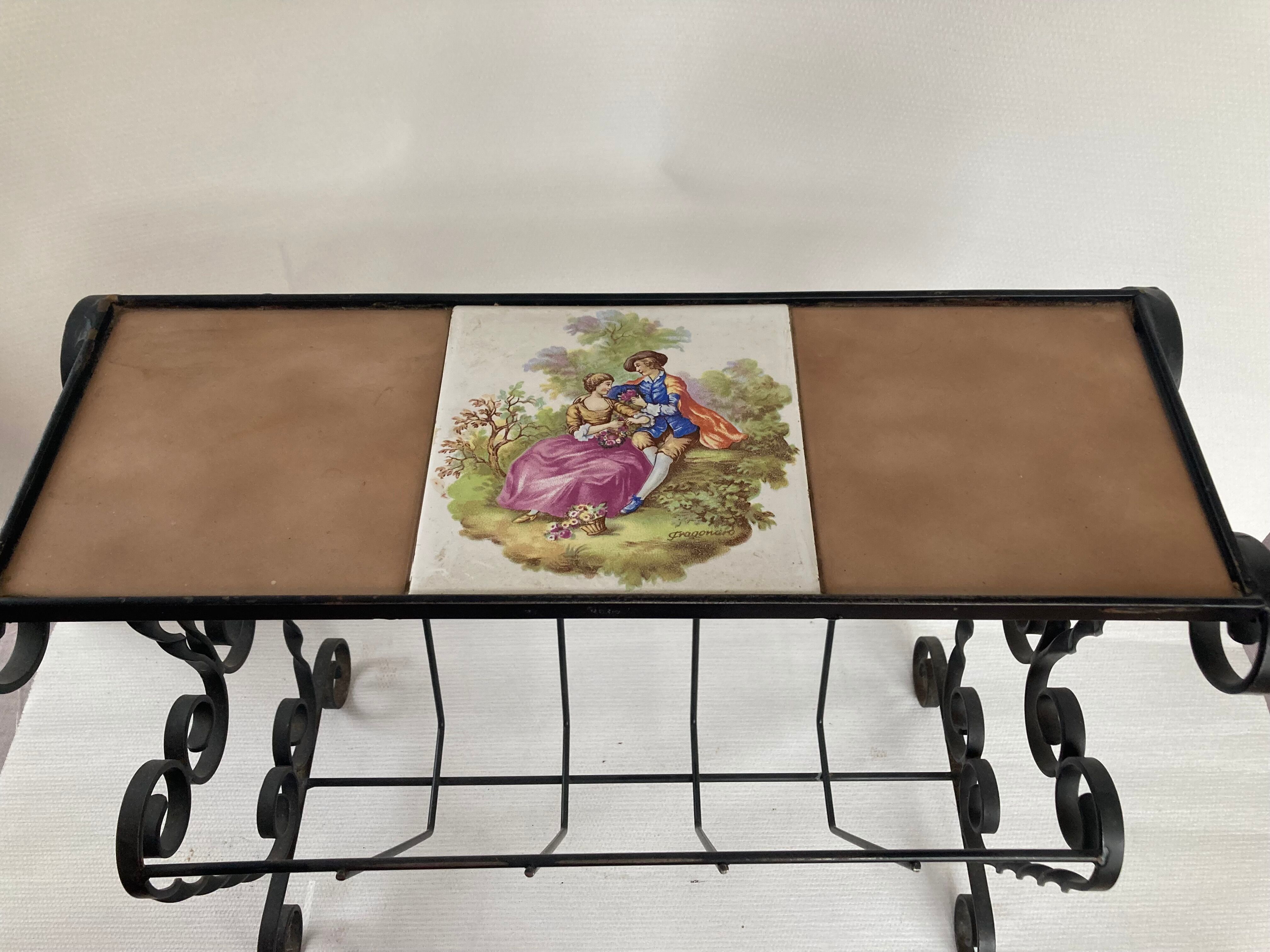 Wrought iron and ceramic magazine rack