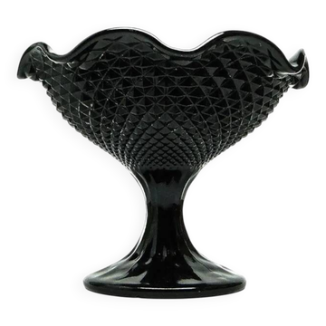 Sugar bowl, New Postmodernism, black hyalite glass, Ząbkowice, Poland, 1970s