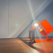 Orange metal table lamp, minimalist, modern mid-century space age, 1960s.