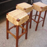 Series of 3 mahogany bar stools and mulching of Mexico manufacturing around 1950