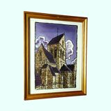 Tableau anonyme – Aquarelle - Vue sur une ancienne église en Meuse