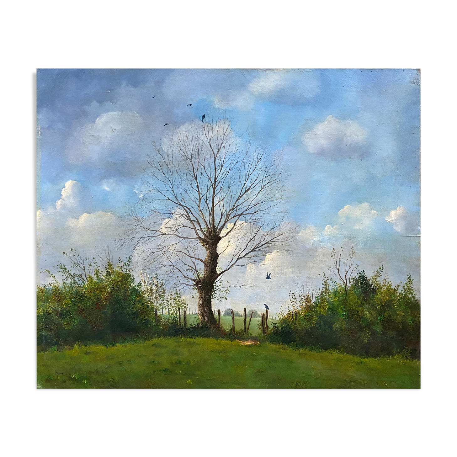 Painting Jean Paul Barre (born in 1954) HST "The end of winter" Landscape of Brière