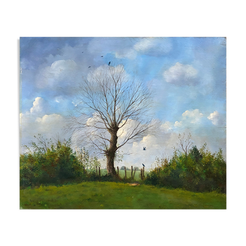 Painting Jean Paul Barre (born in 1954) HST "The end of winter" Landscape of Brière