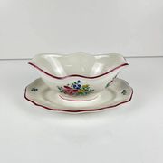 Saucière KG Lunéville, modèle "Réverbère", motif rose