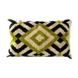 Coussin velours Ikat losanges vert