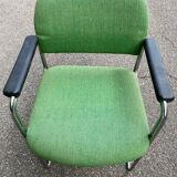 Scandinavian office chair in green fabric and curved steel