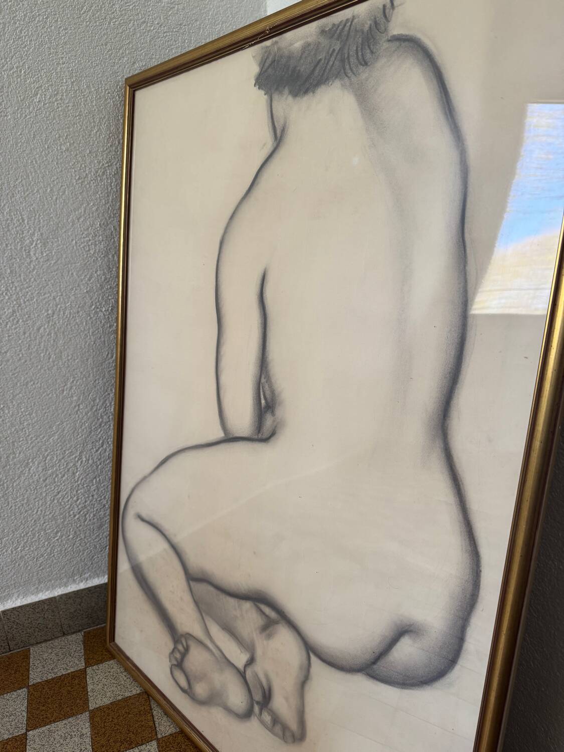 Large nude charcoal painting by André Jaoul