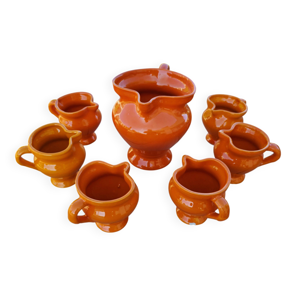 Service à orangeade vintage Vallauris – Orange Pop Pichet + 6 tasses
