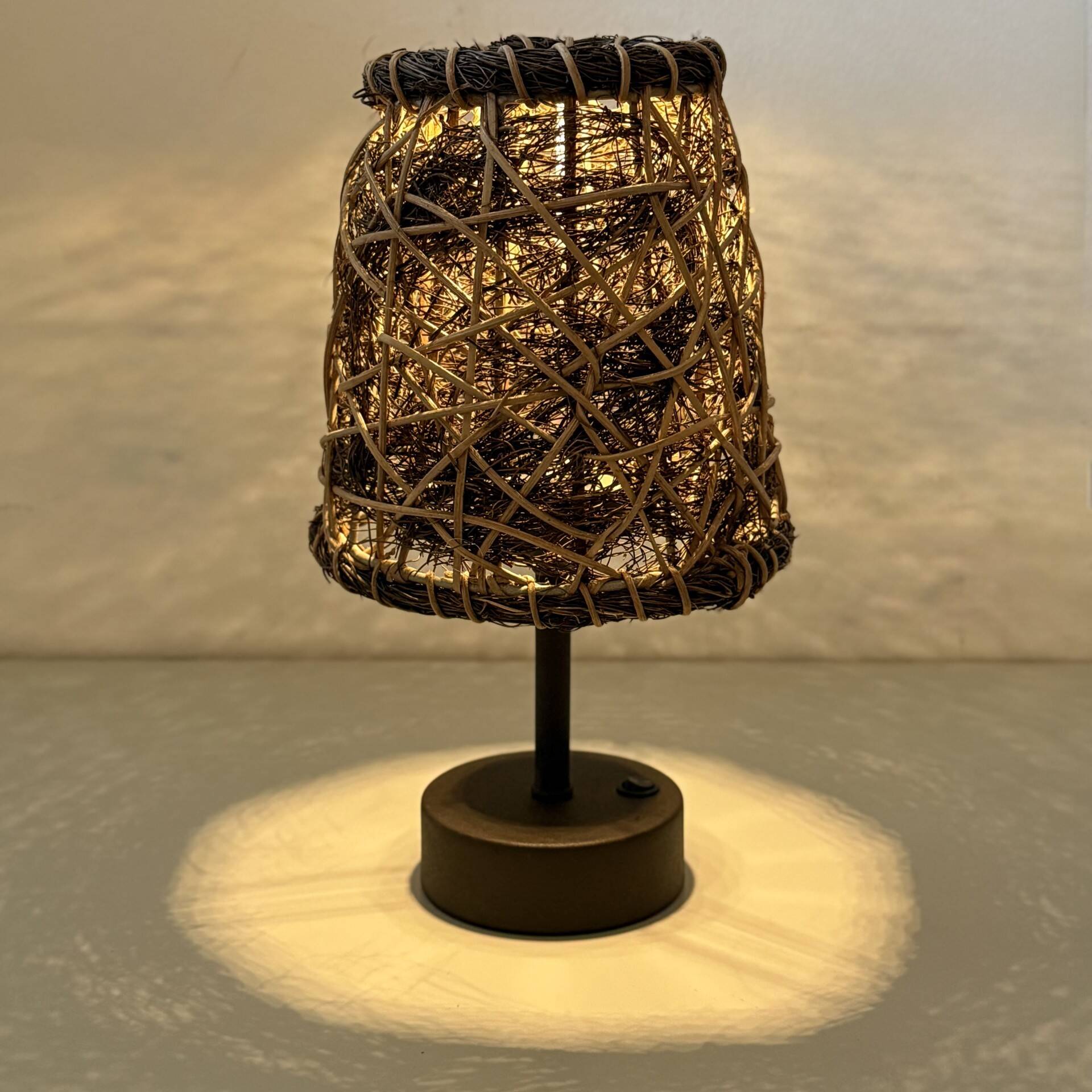 Bamboo & Rattan Solar-Powered Desk Lamp 27x17cm. Dark Coffee Color