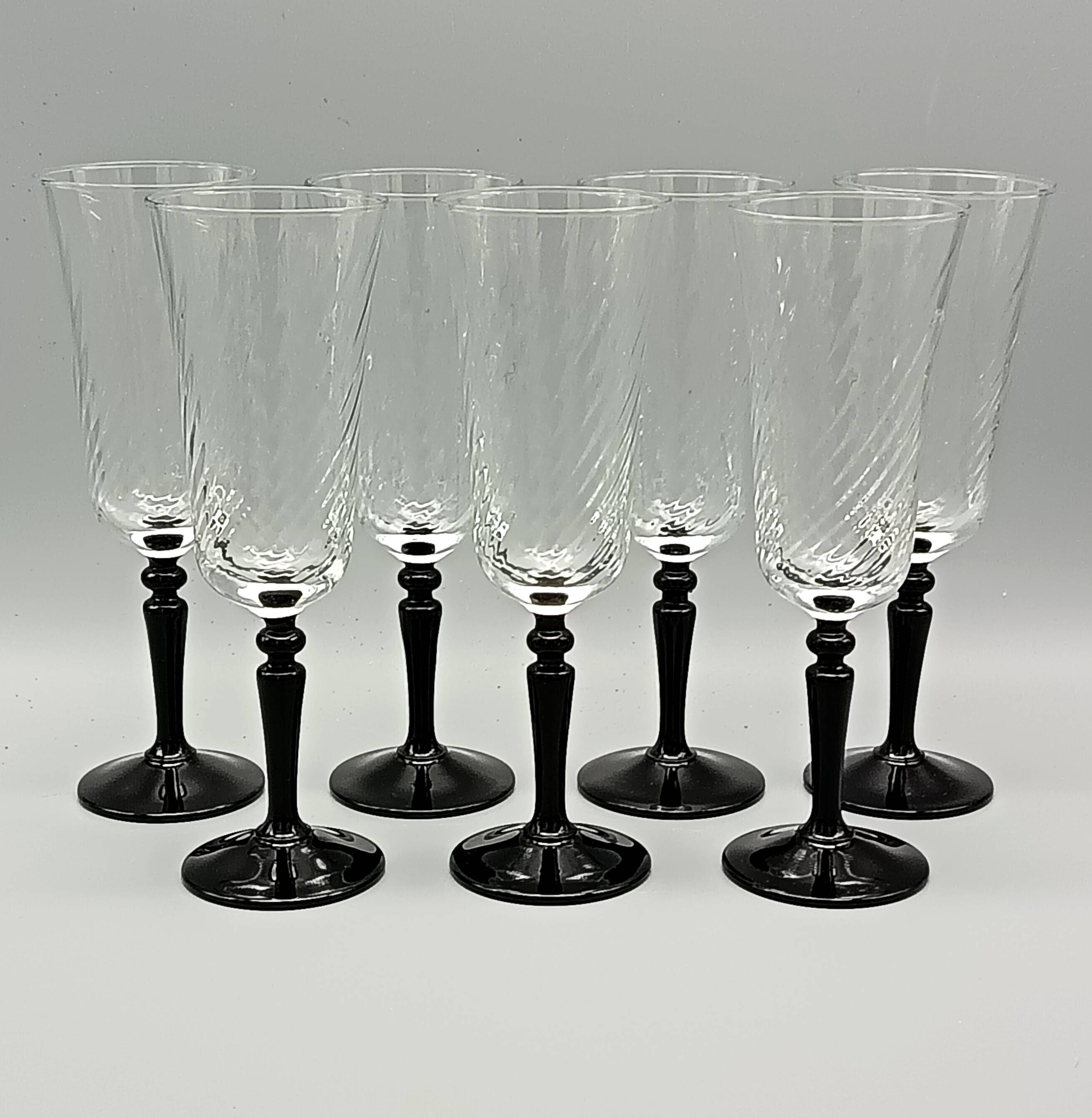 7 vintage black foot flutes onyx model from luminarc france