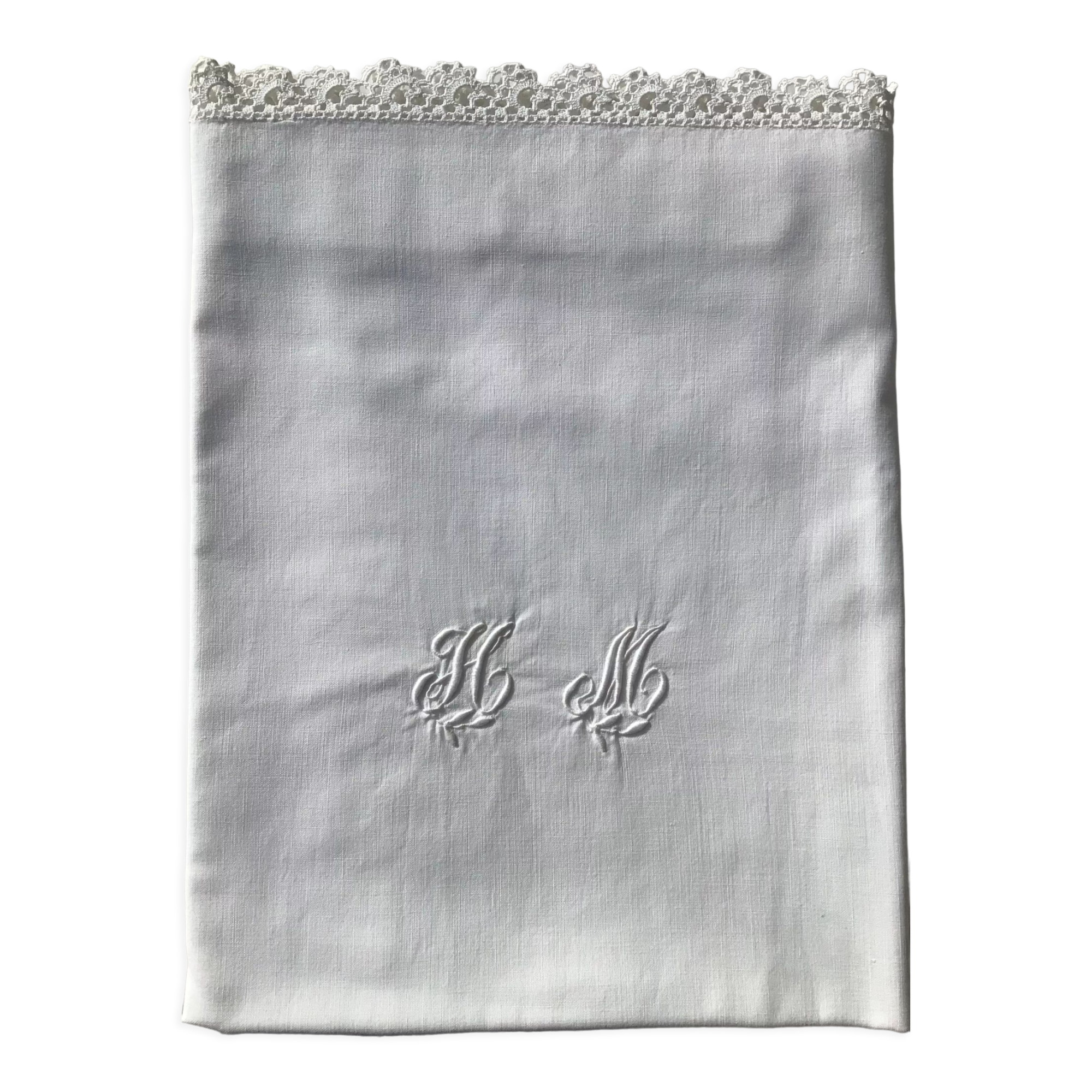 Monogram pillowcase HM original crocheted edge