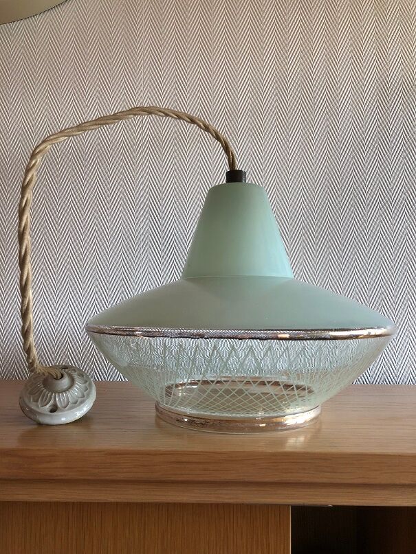 Striated glass suspension, modernist, from the 50s