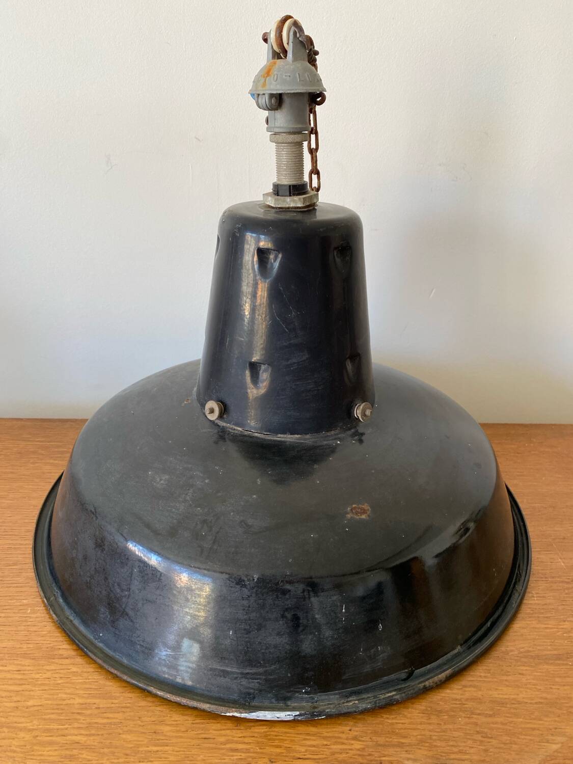 Antique Industrial Pendant Light Blue Enameled Metal White Interior Deco