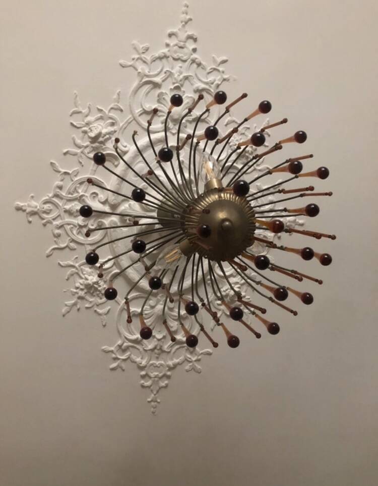 Vintage 1970s brass and Murano glass chandelier