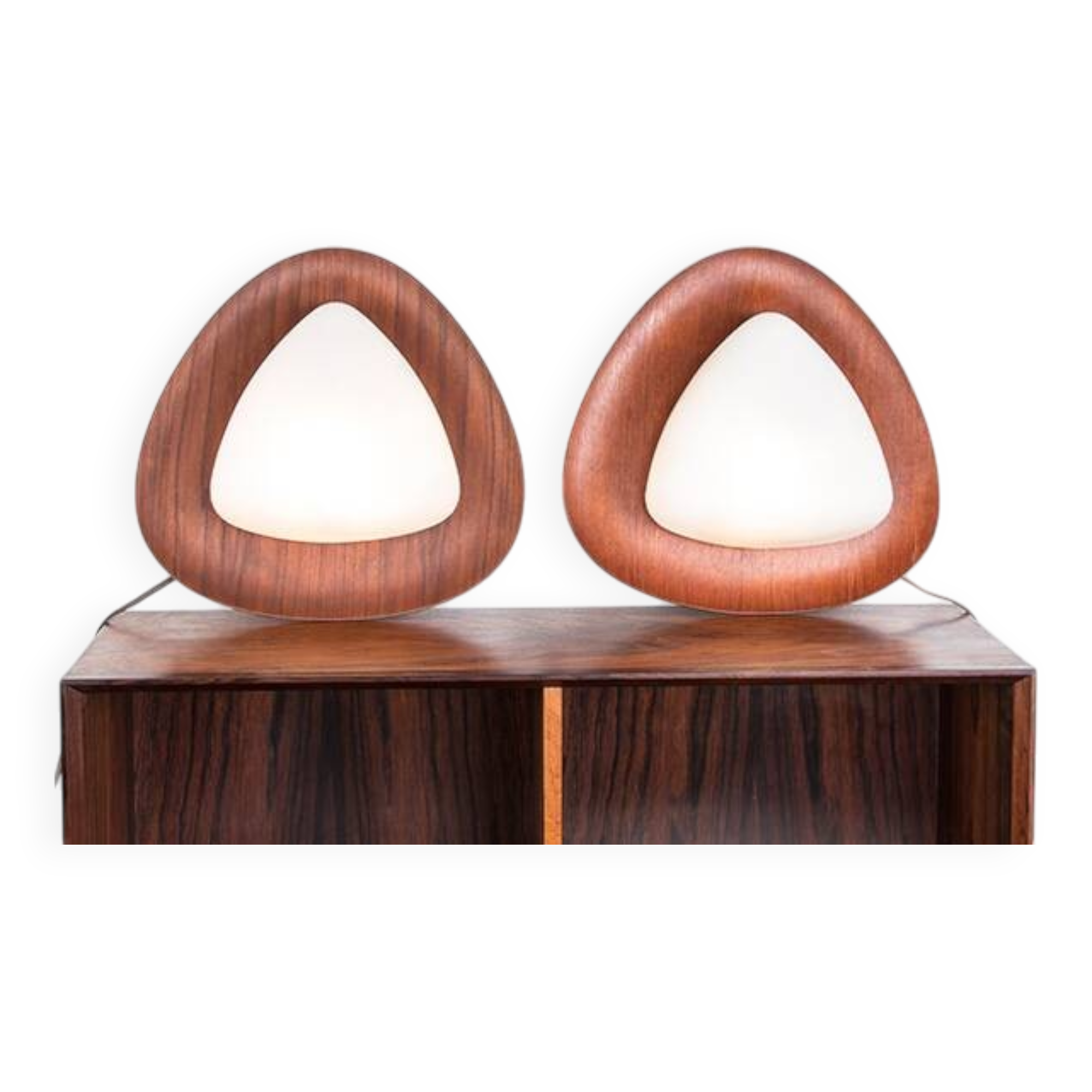 Pair of Italian teak and opaline wall lights by Goffredo Reggiani 1960.