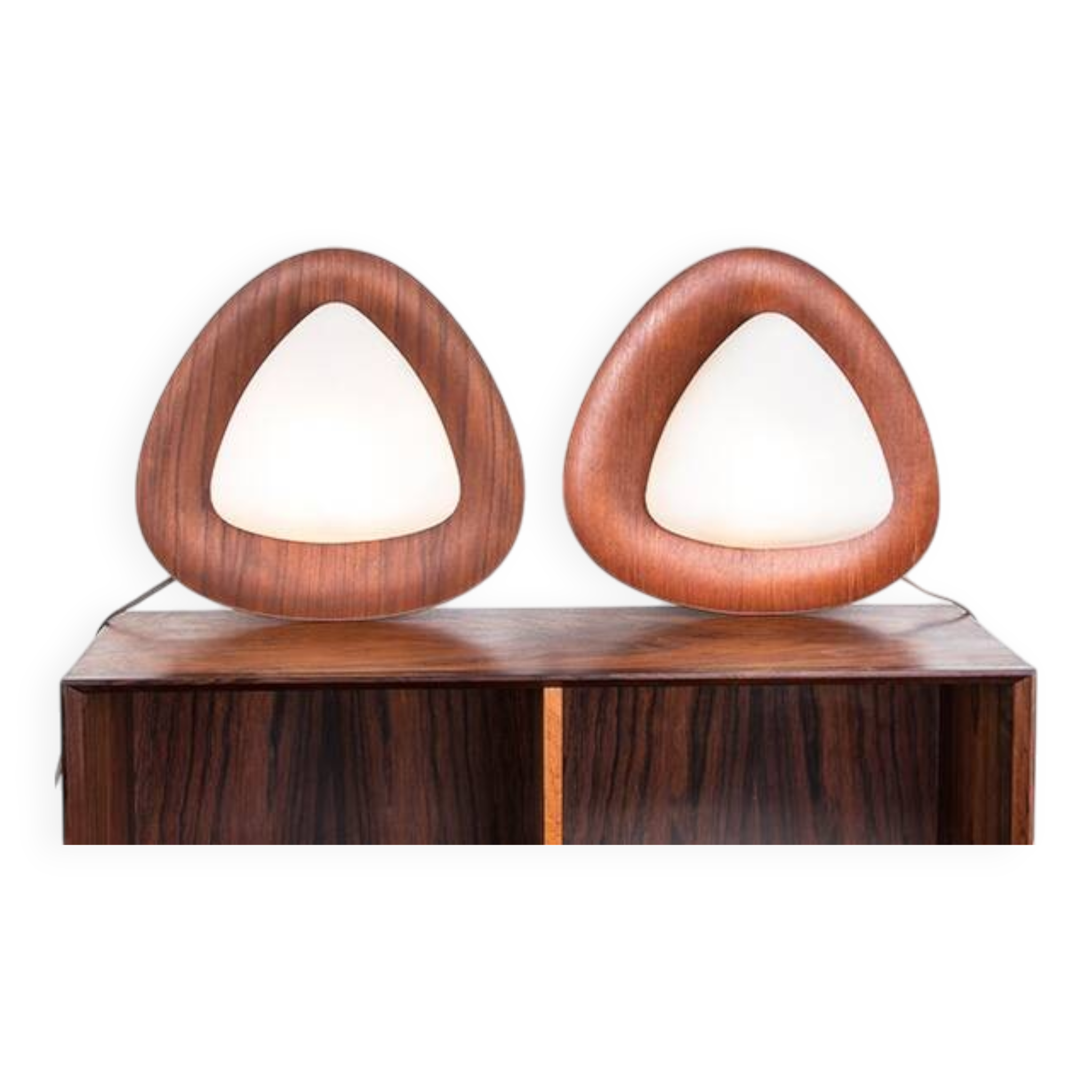 Pair of Italian teak and opaline wall lights by Goffredo Reggiani 1960.