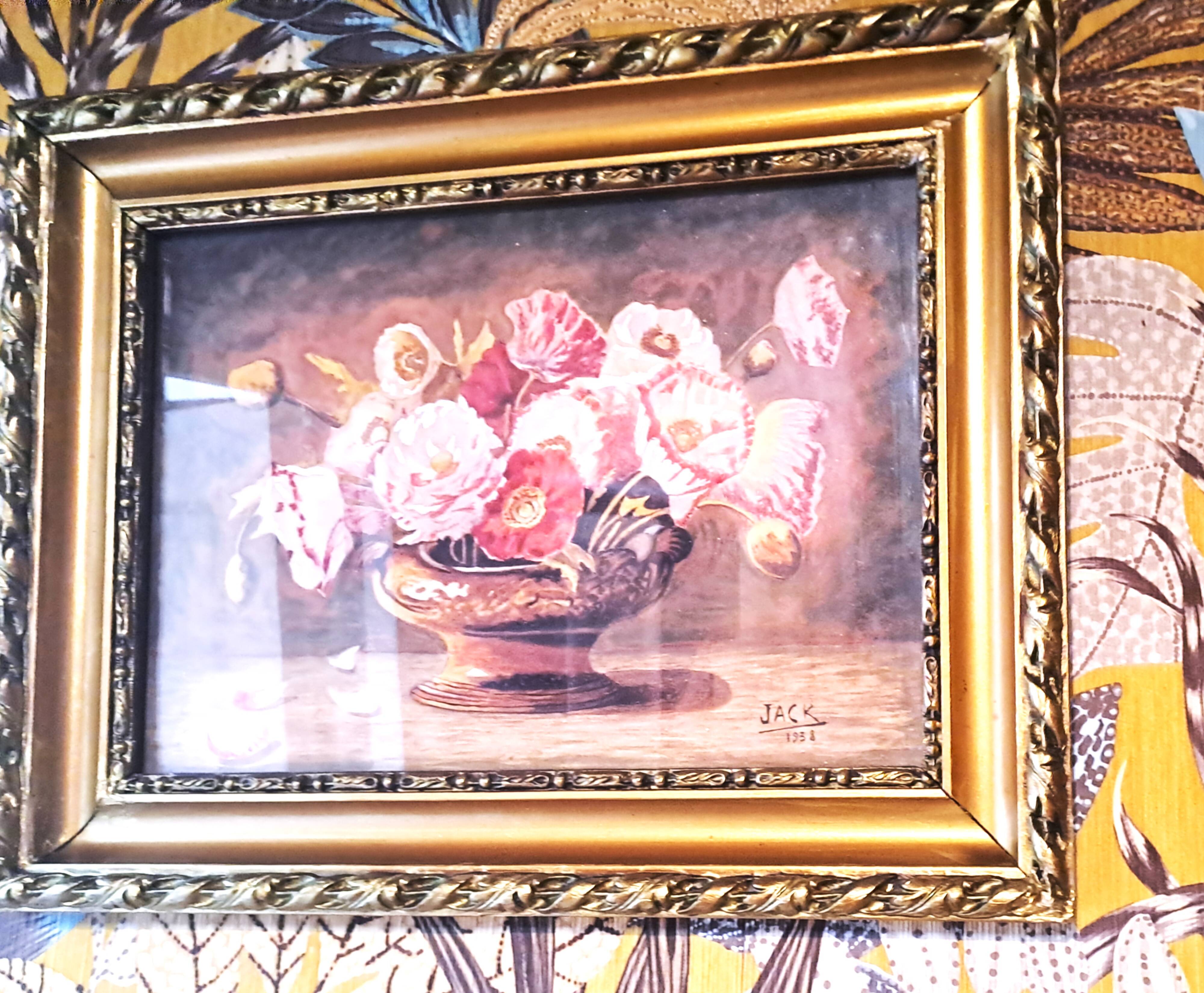 Painting jack watercolor still life france 1938 floral cup golden frame