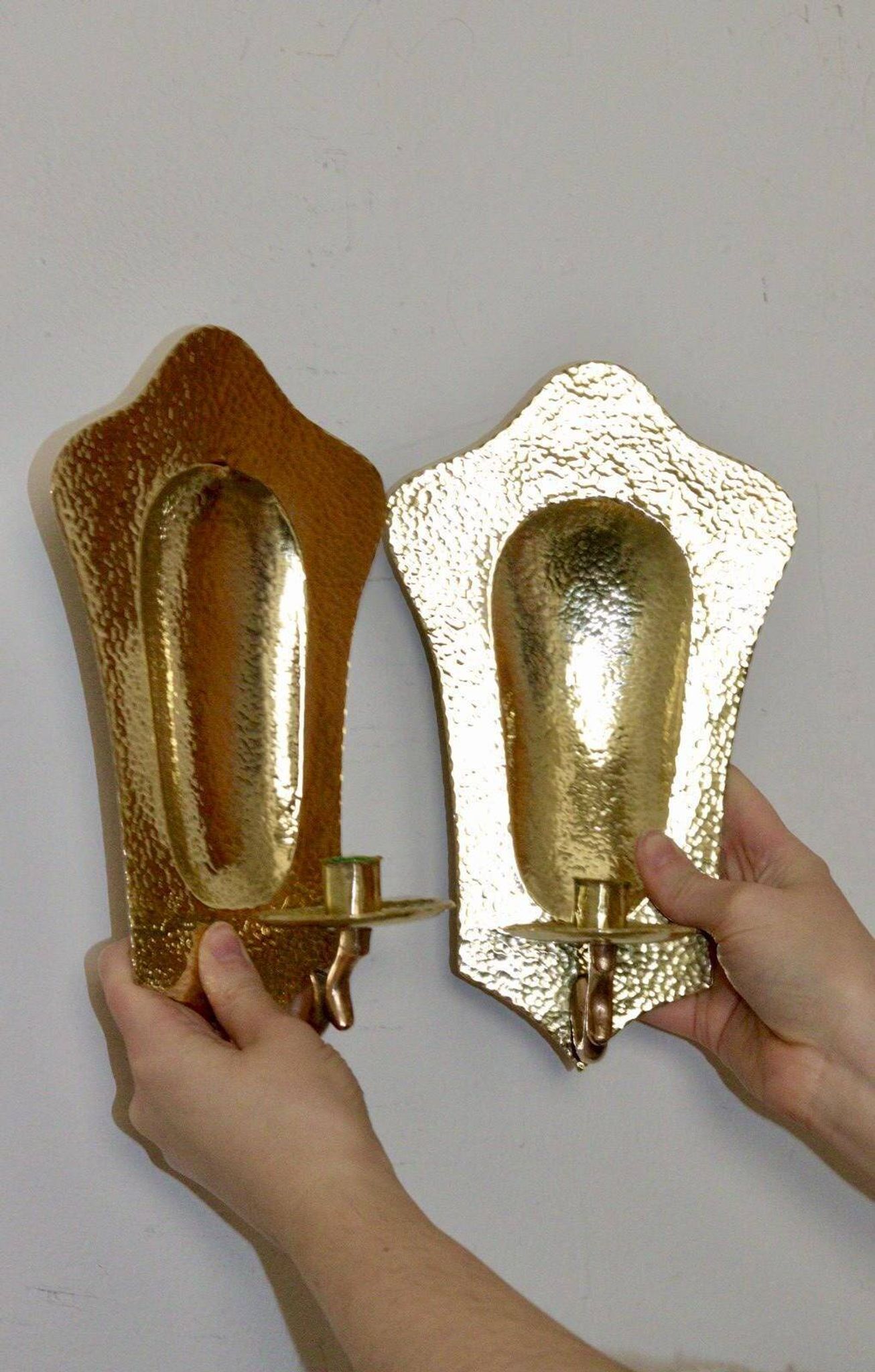 Pair of Swedish brass wall lights, mid-20th century.