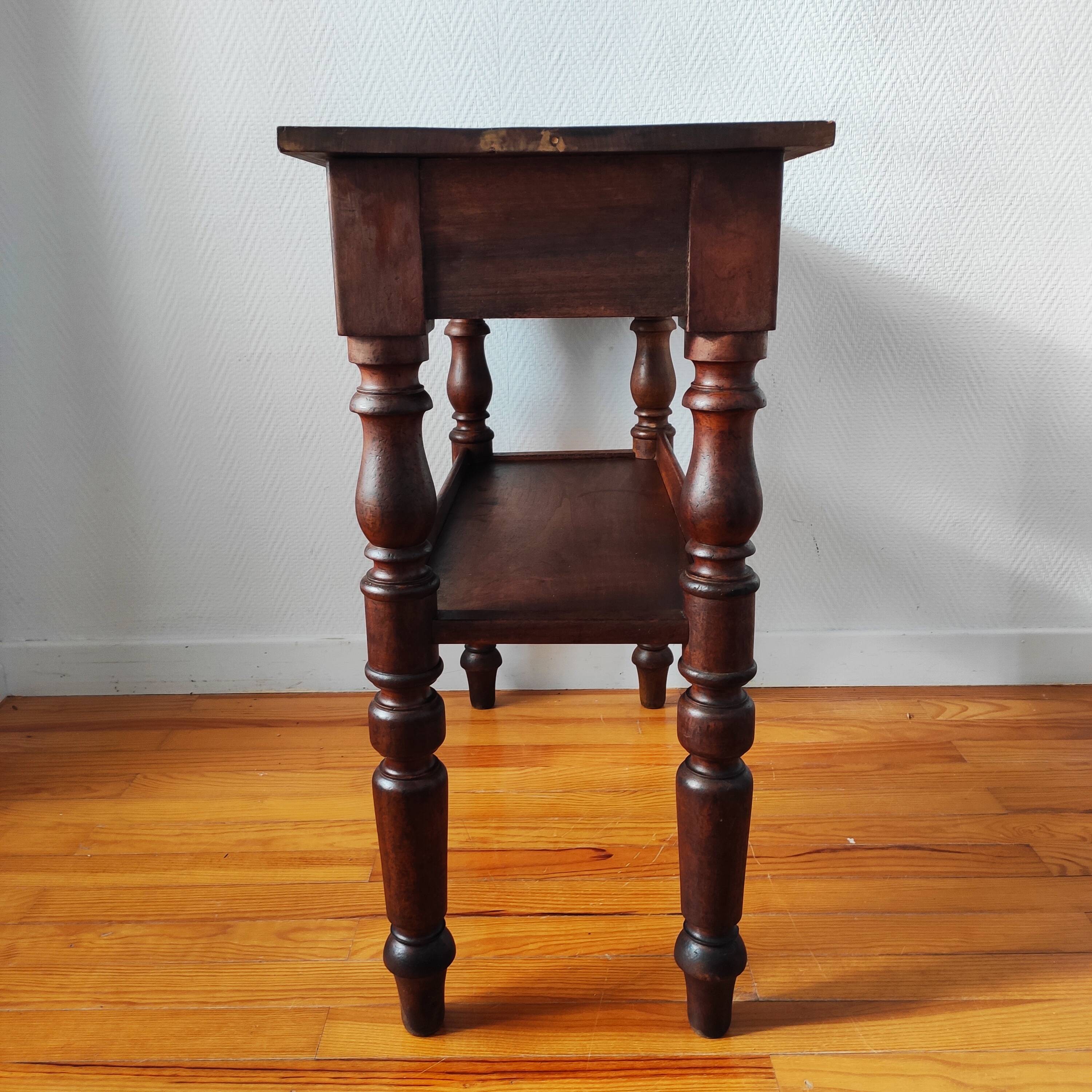 Antique solid walnut console serving trolley