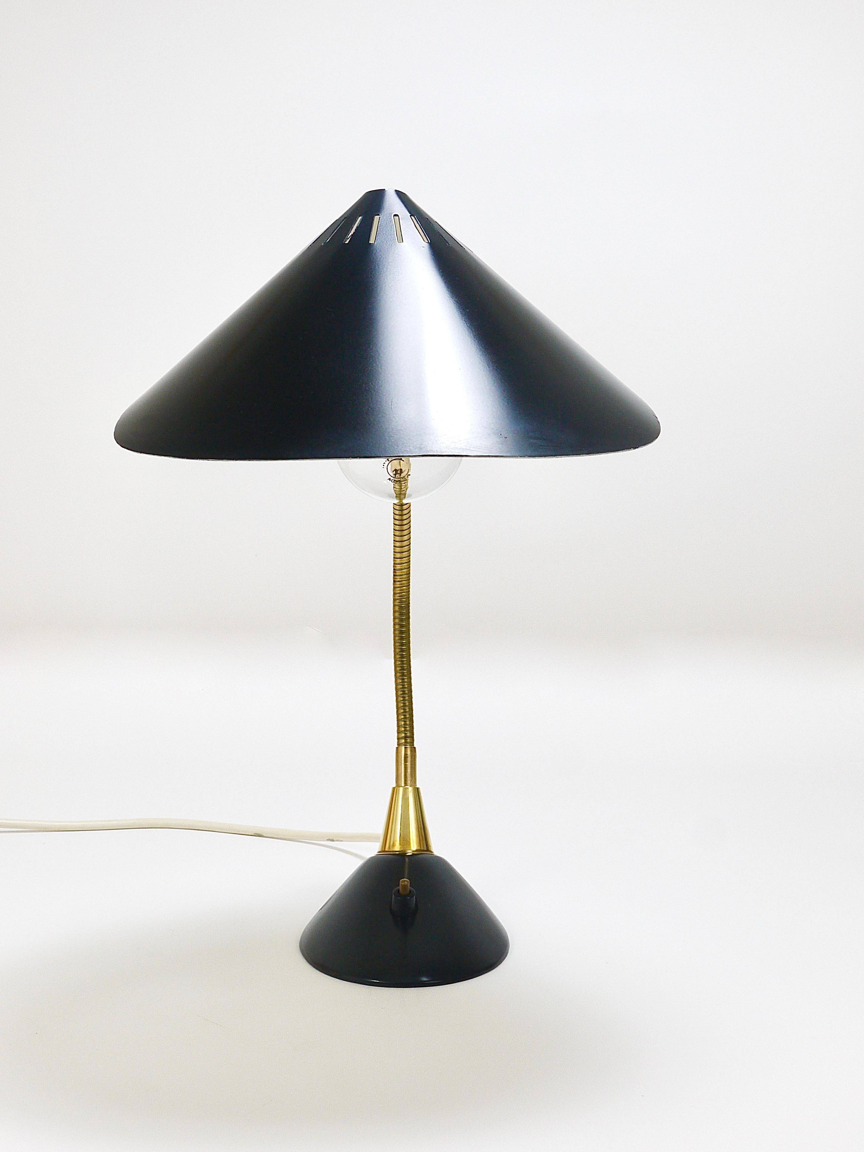1950s Cosack Cobra black desk or table lamp in brass, mid-century, Stilnovo style.