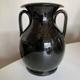Vase néo classique en terre vernissée de Biot noire 1960