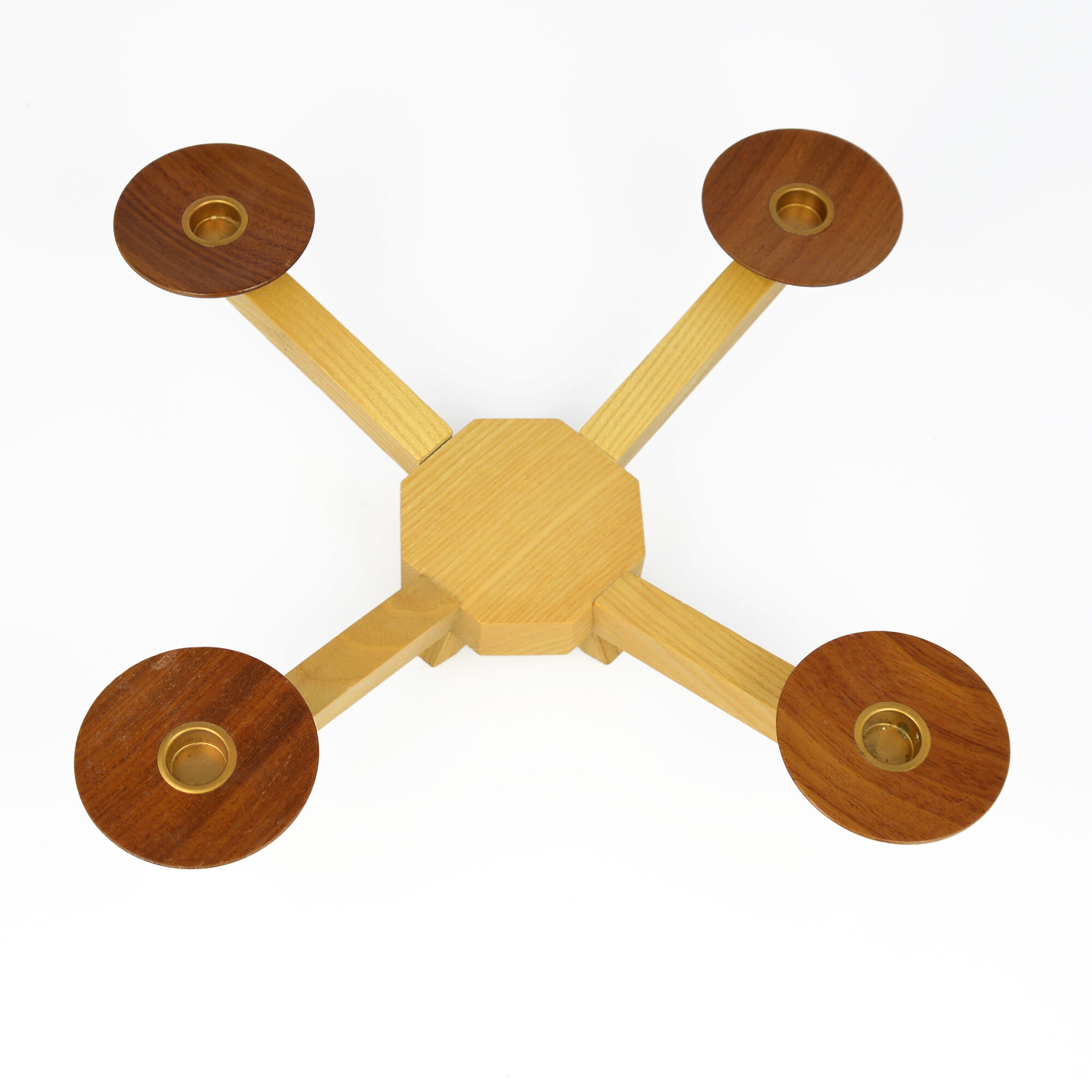 Four-pointed wooden candle holder, Denmark from the 1970s