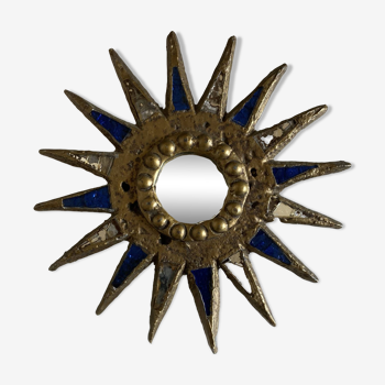 Sun mirror in gilded lead and blue glass Irena Jaworska 1960