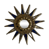 Miroir soleil en plomb doré et verre bleu Irena Jaworska 1960