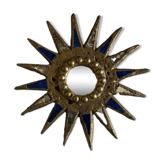 Sun mirror in gilded lead and blue glass Irena Jaworska 1960