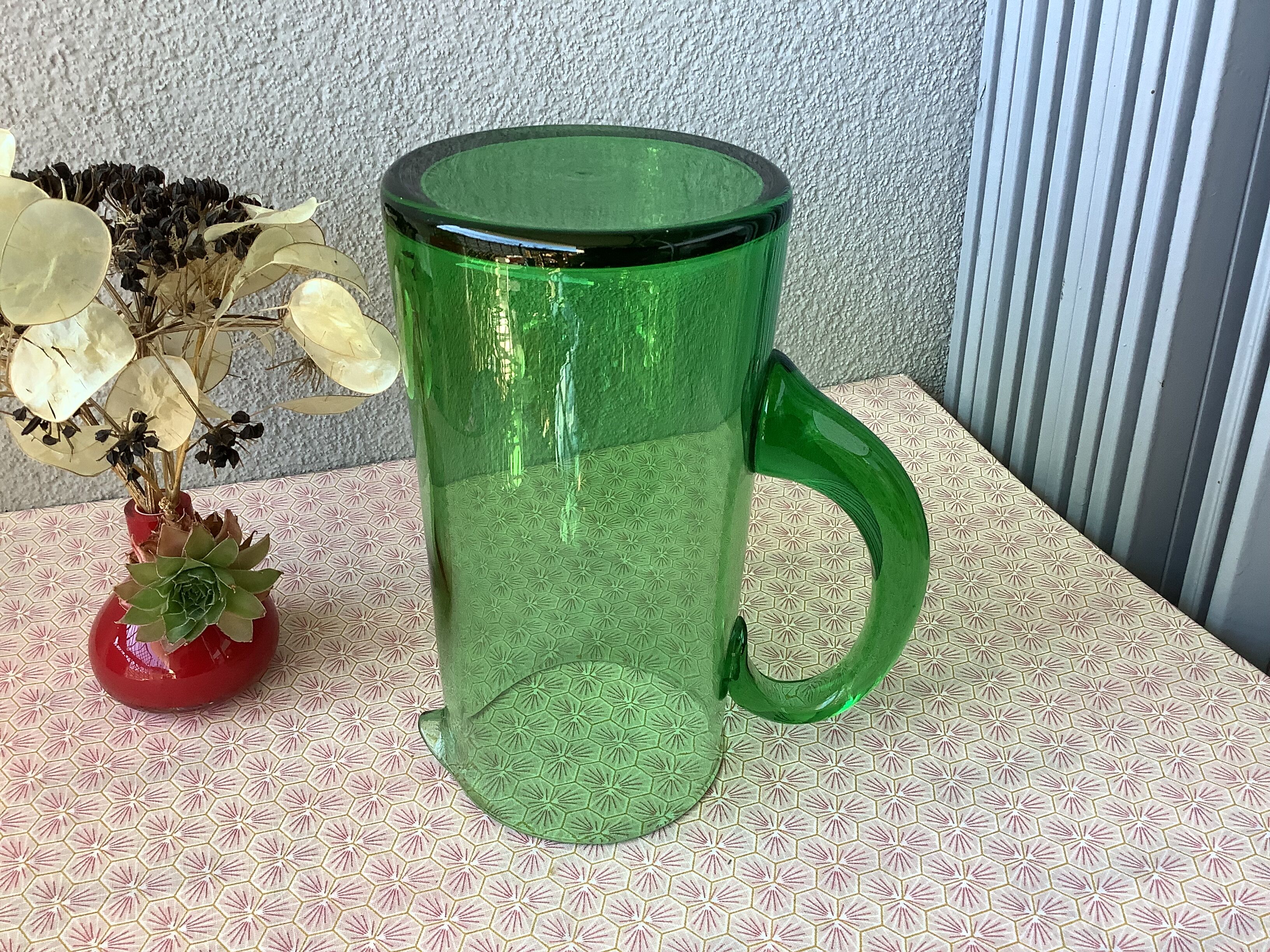 Green blown glass decanter