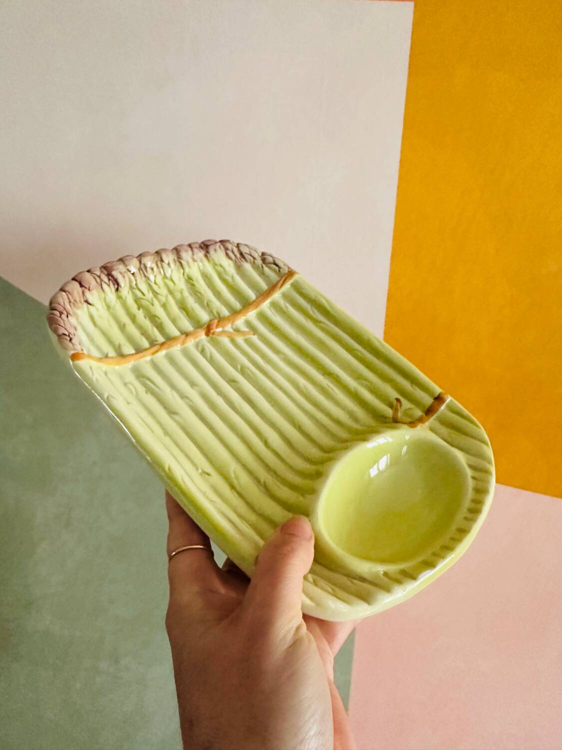 Vintage slipware asparagus dish