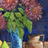 Huile sur toile fleurs fruits signé daté 1967