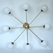 Stilnovo 1960s-style chandelier | Brass, metal and glass | 8x E14 | Vintage