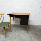 Baumann desk and chair, 1960s, Formica, wood and black, green seat