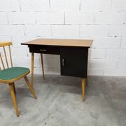 Baumann desk and chair, 1960s, Formica, wood and black, green seat