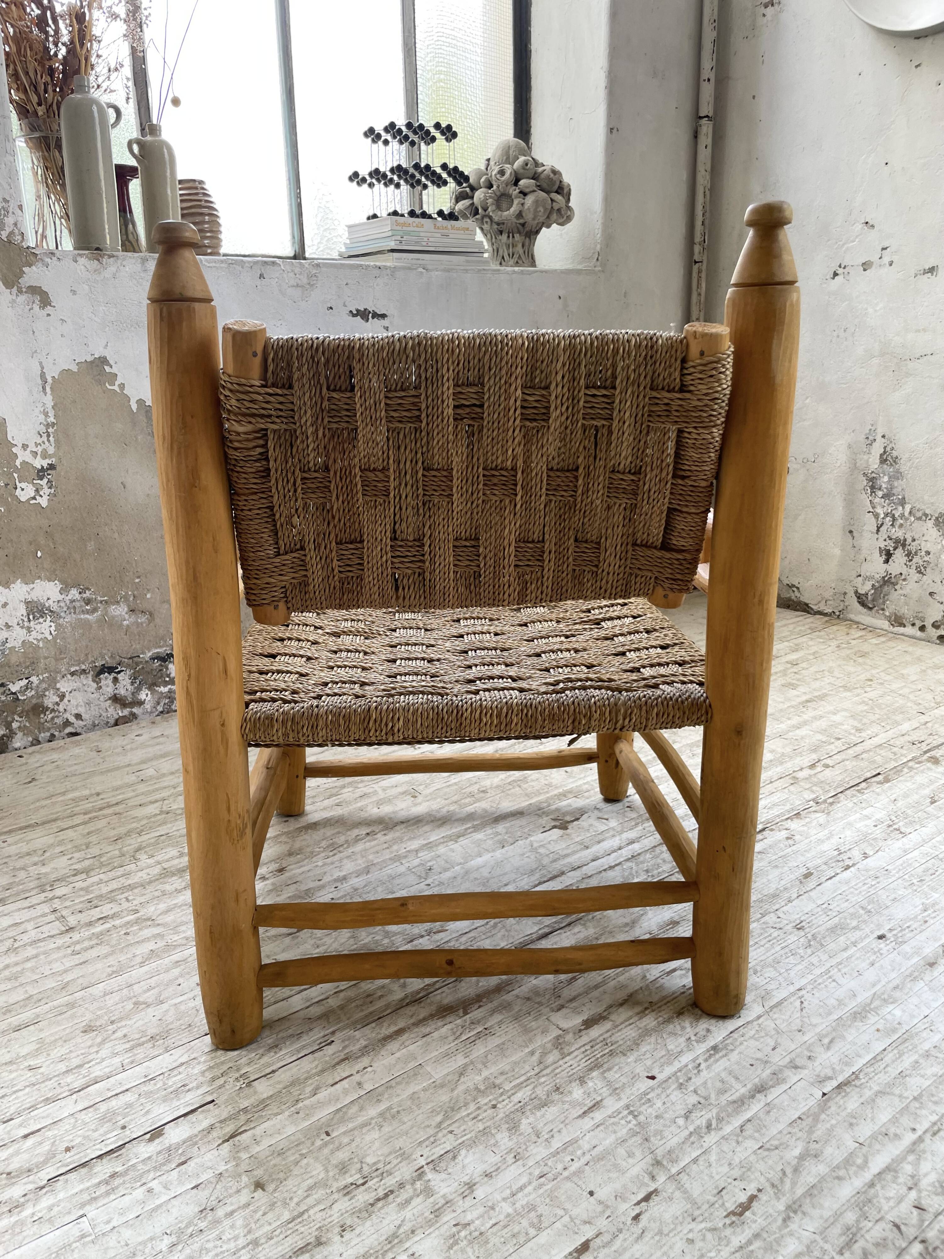 Moroccan wooden and rope armchair