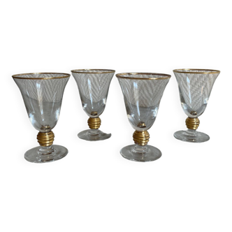 Set of four gold crystal stemmed glasses